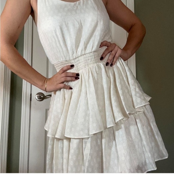 EXPRESS IVORY/ GOLD SLEEVELESS DRESS Size S - Picture 1 of 12